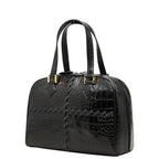 Saint Laurent Logo Croco Embossed Handbag Black Leather — view 2