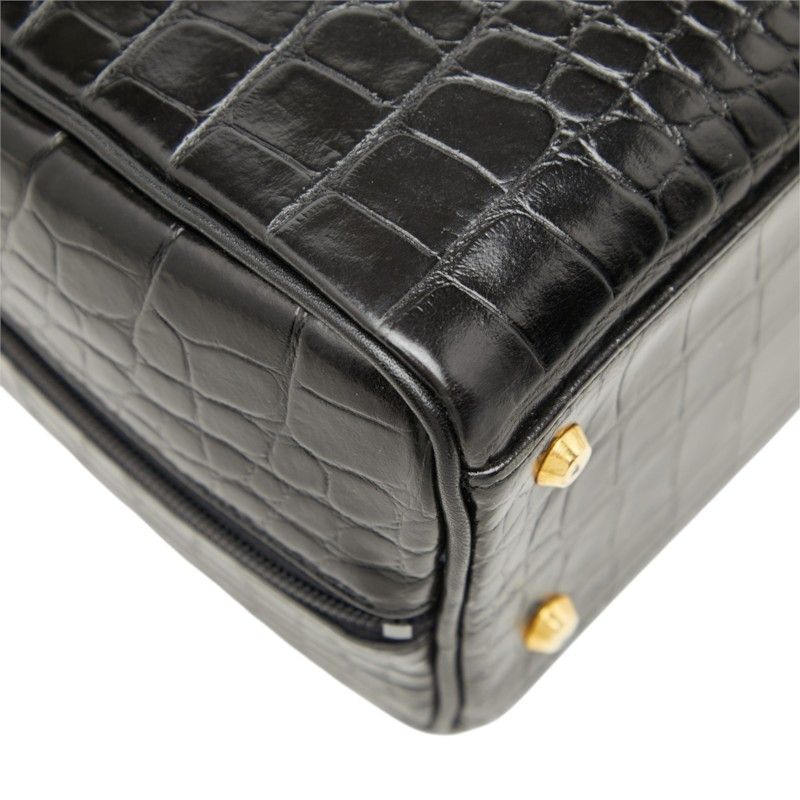 Saint Laurent Logo Croco Embossed Handbag Black Leather — view 7