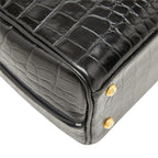 Saint Laurent Logo Croco Embossed Handbag Black Leather — view 7
