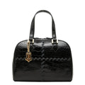 Saint Laurent Logo Croco Embossed Handbag Black Leather