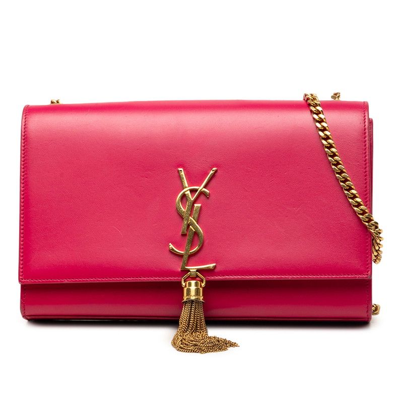 Saint Laurent YSL Logo Kate Crossbody Chain Shoulder Bag Pink Leather