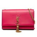 Saint Laurent YSL Logo Kate Crossbody Chain Shoulder Bag Pink Leather