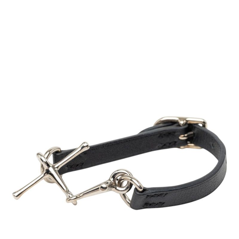 Hermes Mall Bracelet T2 Silver Black Metal Leather — view 2