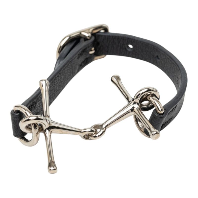 Hermes Mall Bracelet T2 Silver Black Metal Leather