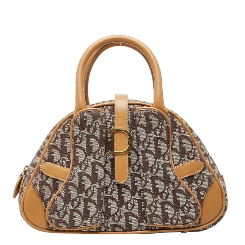 Dior Trotter Double Saddle Handbag Beige Canvas Leather