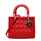 Dior Cannage Lady Dior 2-Way Shoulder Bag Red Leather