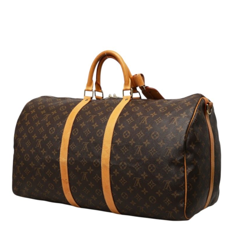 Louis Vuitton Monogram Keepall Bandouliere 55 Boston Bag 2-Way Brown Leather — view 2