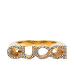 Gucci Logo Ring S Gold Plated Rhinestone