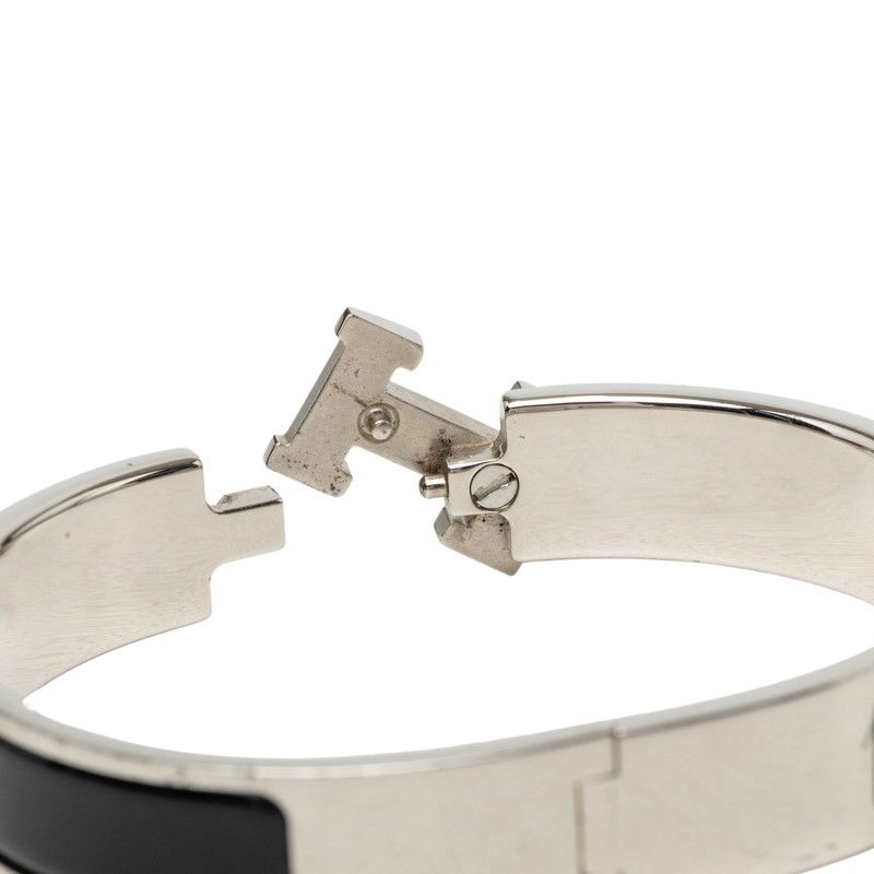 Hermes Clic H PM Bracelet Bangle Silver Black Metal Enamel — view 4