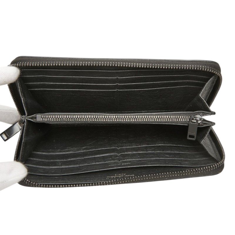 Saint Laurent YSL Logo Embossed Cassandra Round Zip Wallet Black Leather — view 6