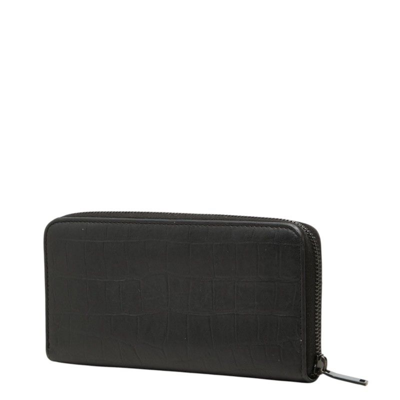 Saint Laurent YSL Logo Embossed Cassandra Round Zip Wallet Black Leather — view 2