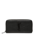 Saint Laurent YSL Logo Embossed Cassandra Round Zip Wallet Black Leather