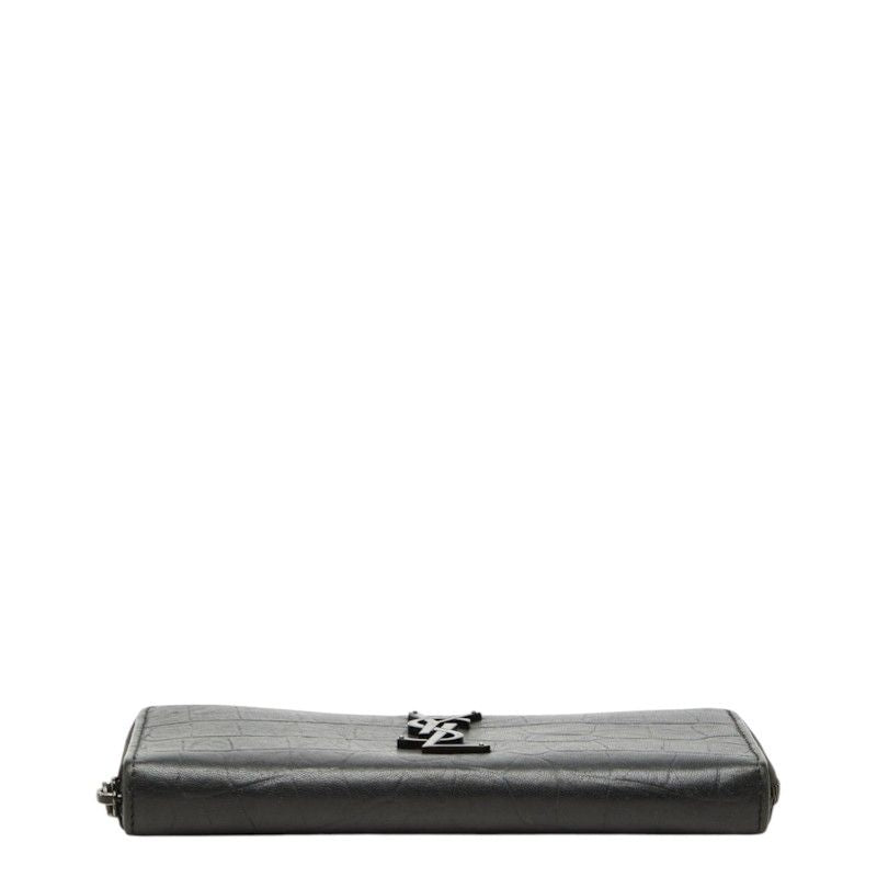 Saint Laurent YSL Logo Embossed Cassandra Round Zip Wallet Black Leather — view 3