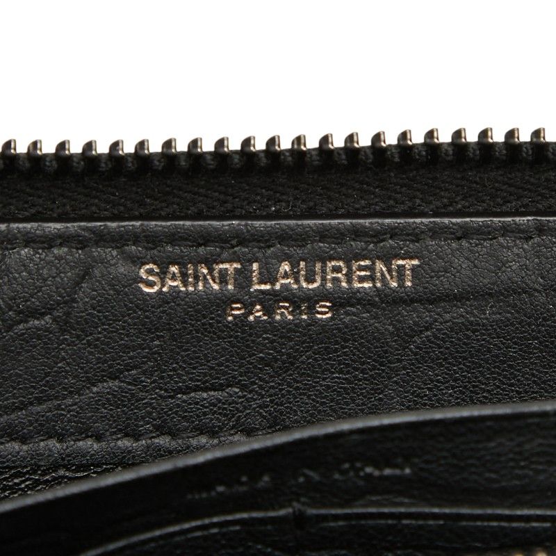 Saint Laurent YSL Logo Embossed Cassandra Round Zip Wallet Black Leather — view 8