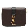 Saint Laurent YSL Logo Cassandra Compact Wallet Bifold Brown Black Leather