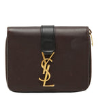 Saint Laurent YSL Logo Cassandra Compact Wallet Bifold Brown Black Leather