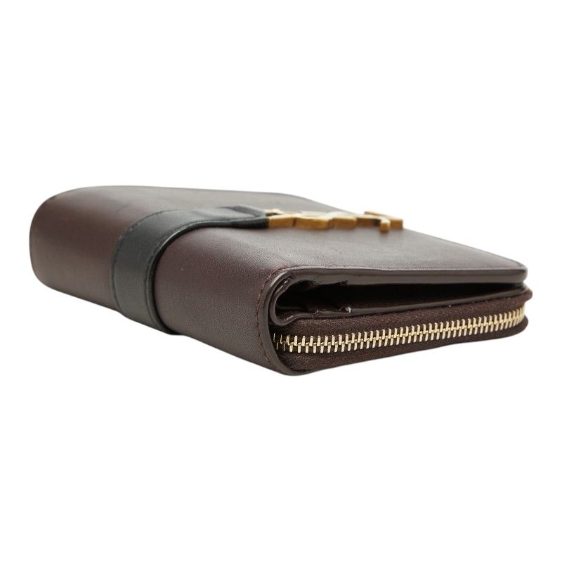 Saint Laurent YSL Logo Cassandra Compact Wallet Bifold Brown Black Leather — view 5