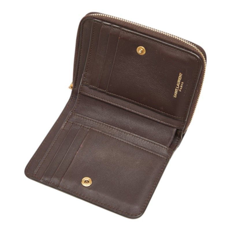 Saint Laurent YSL Logo Cassandra Compact Wallet Bifold Brown Black Leather — view 6
