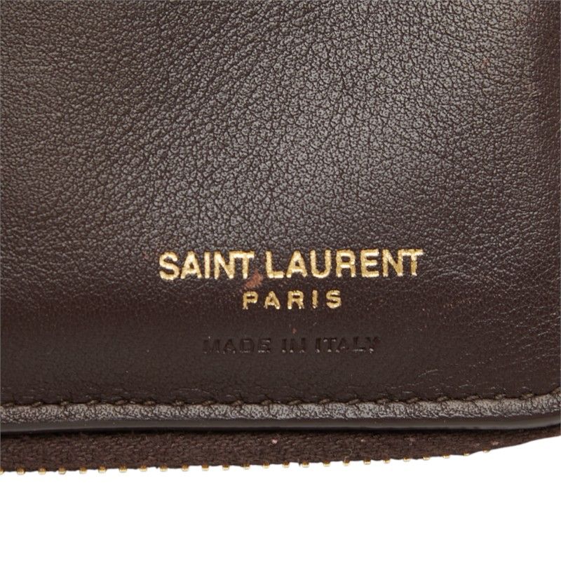 Saint Laurent YSL Logo Cassandra Compact Wallet Bifold Brown Black Leather — view 8