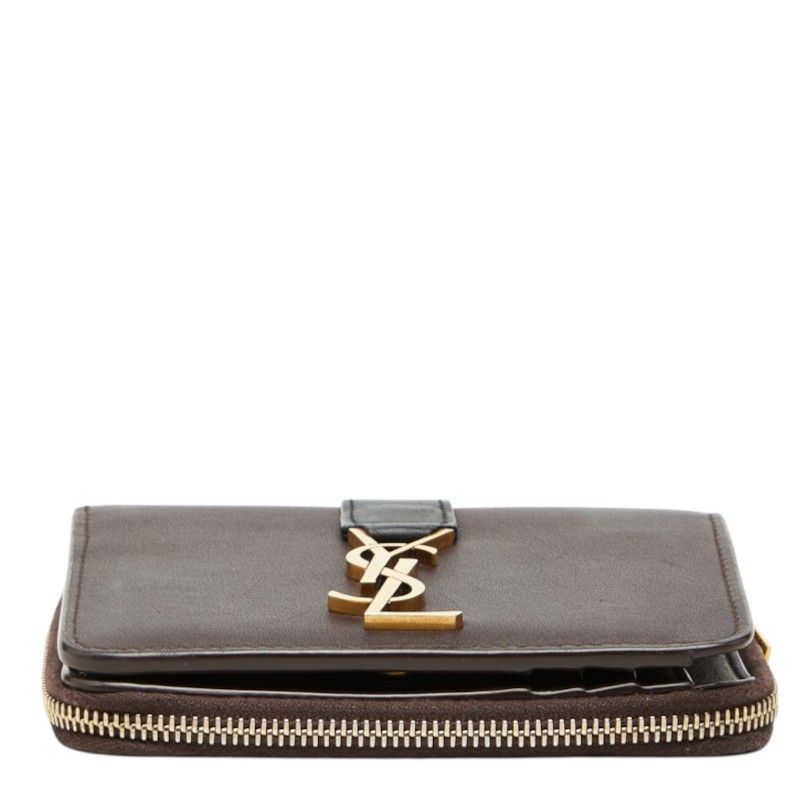 Saint Laurent YSL Logo Cassandra Compact Wallet Bifold Brown Black Leather — view 3