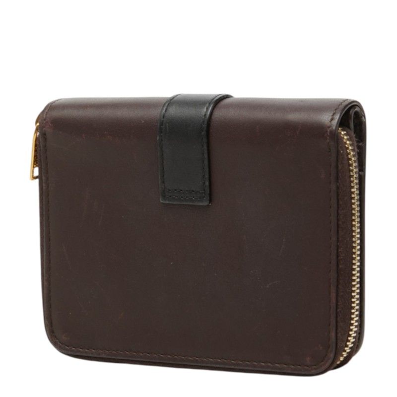 Saint Laurent YSL Logo Cassandra Compact Wallet Bifold Brown Black Leather — view 2