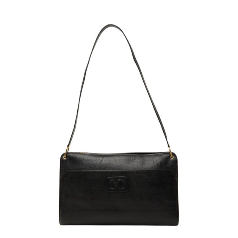 Dior CD Logo Bag Handbag Black Leather