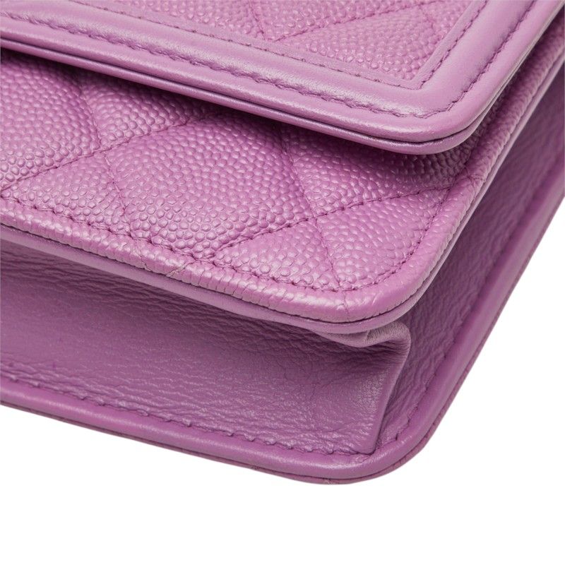 Chanel CC Filigree Chain Wallet Shoulder Bag Pochette Purple Caviar Leather — view 4