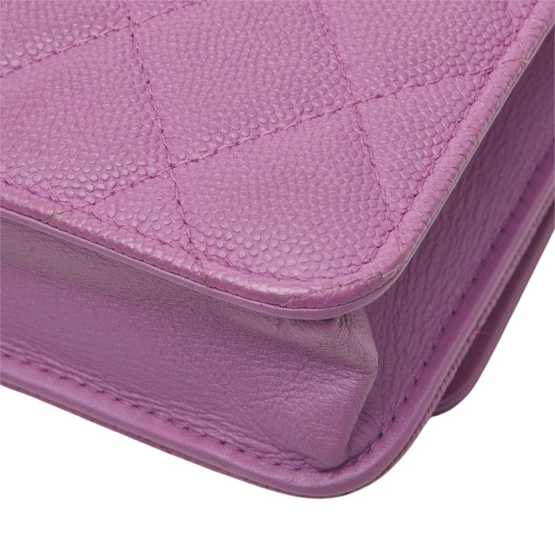 Chanel CC Filigree Chain Wallet Shoulder Bag Pochette Purple Caviar Leather — view 6