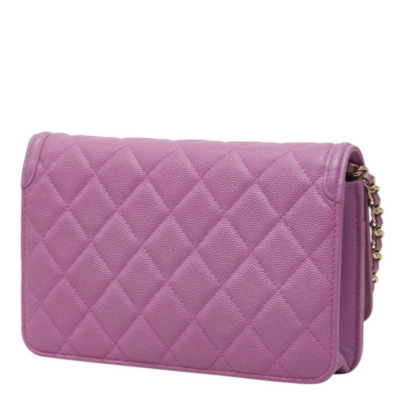 Chanel CC Filigree Chain Wallet Shoulder Bag Pochette Purple Caviar Leather — view 2