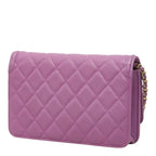 Chanel CC Filigree Chain Wallet Shoulder Bag Pochette Purple Caviar Leather — view 2
