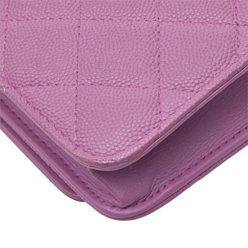Chanel CC Filigree Chain Wallet Shoulder Bag Pochette Purple Caviar Leather — view 7