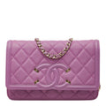 Chanel CC Filigree Chain Wallet Shoulder Bag Pochette Purple Caviar Leather