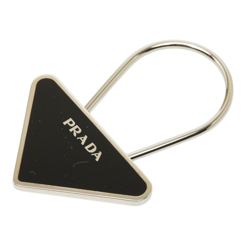Prada Key Ring Black Silver Metal Key Holder