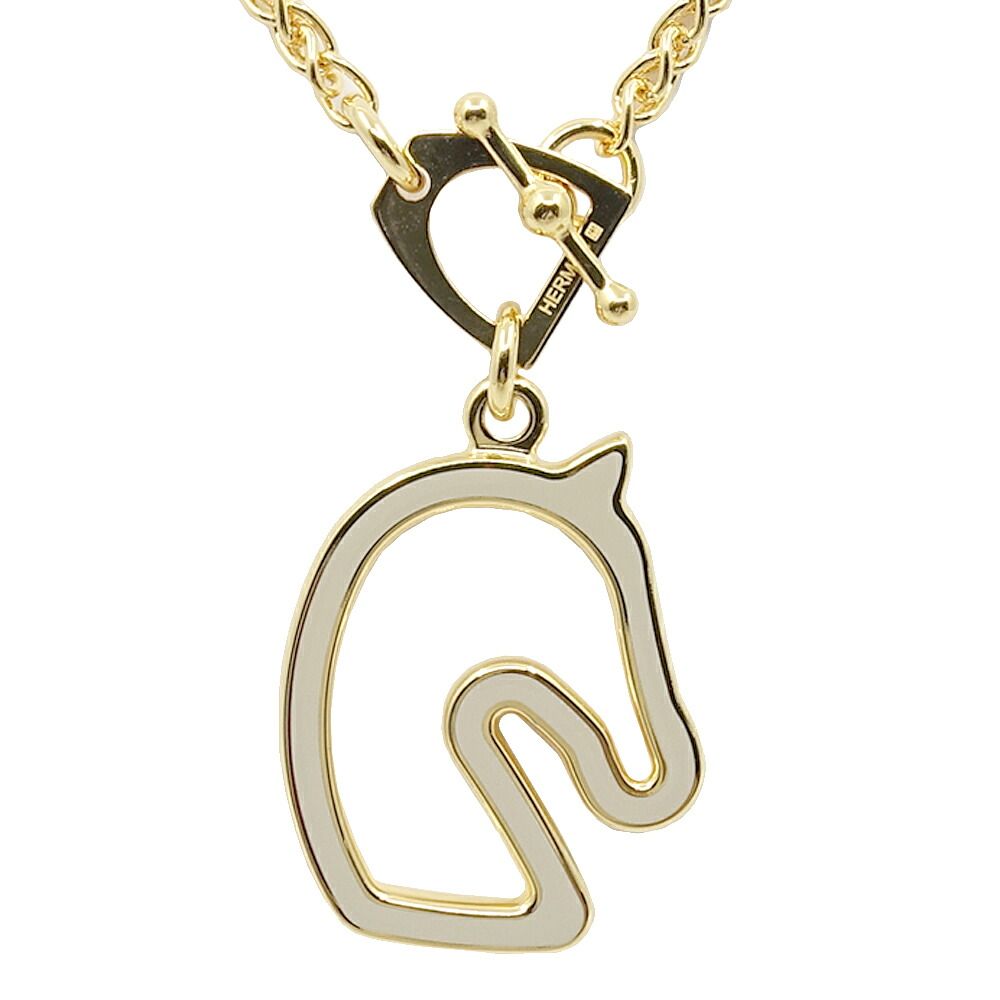 Hermes Necklace Tonnerle PM Brown Glace Yellow Gold 47 Enamel Metal