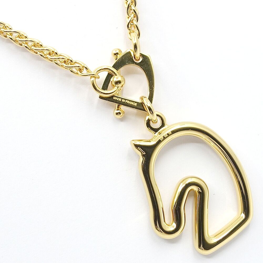 Hermes Necklace Tonnerle PM Brown Glace Yellow Gold 47 Enamel Metal — view 3