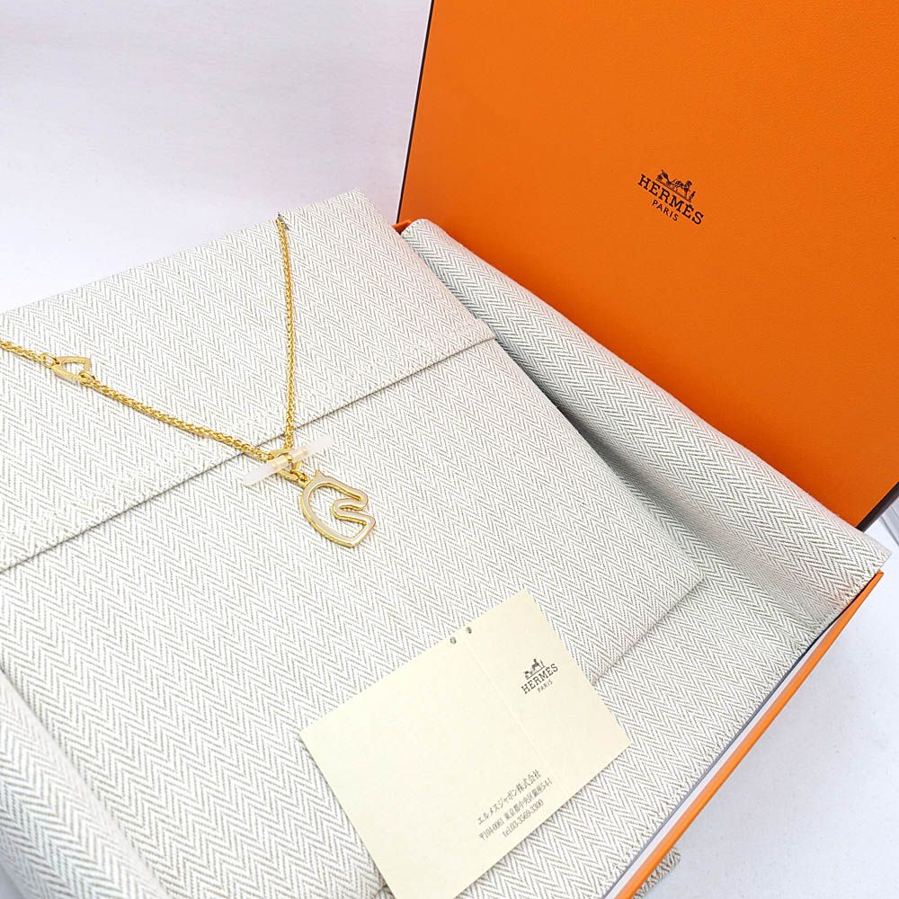 Hermes Necklace Tonnerle PM Brown Glace Yellow Gold 47 Enamel Metal — view 8