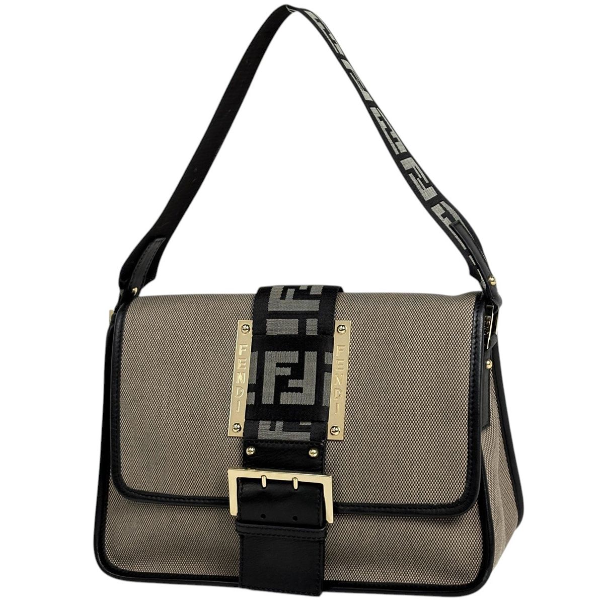 Fendi Shoulder Bag Zucca Pattern Canvas Brown Black
