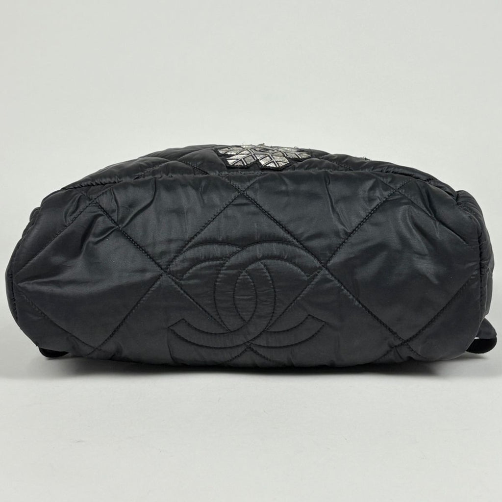Chanel Backpack Quilted Snowflake Patch CC Logo Nylon Black — view 3
