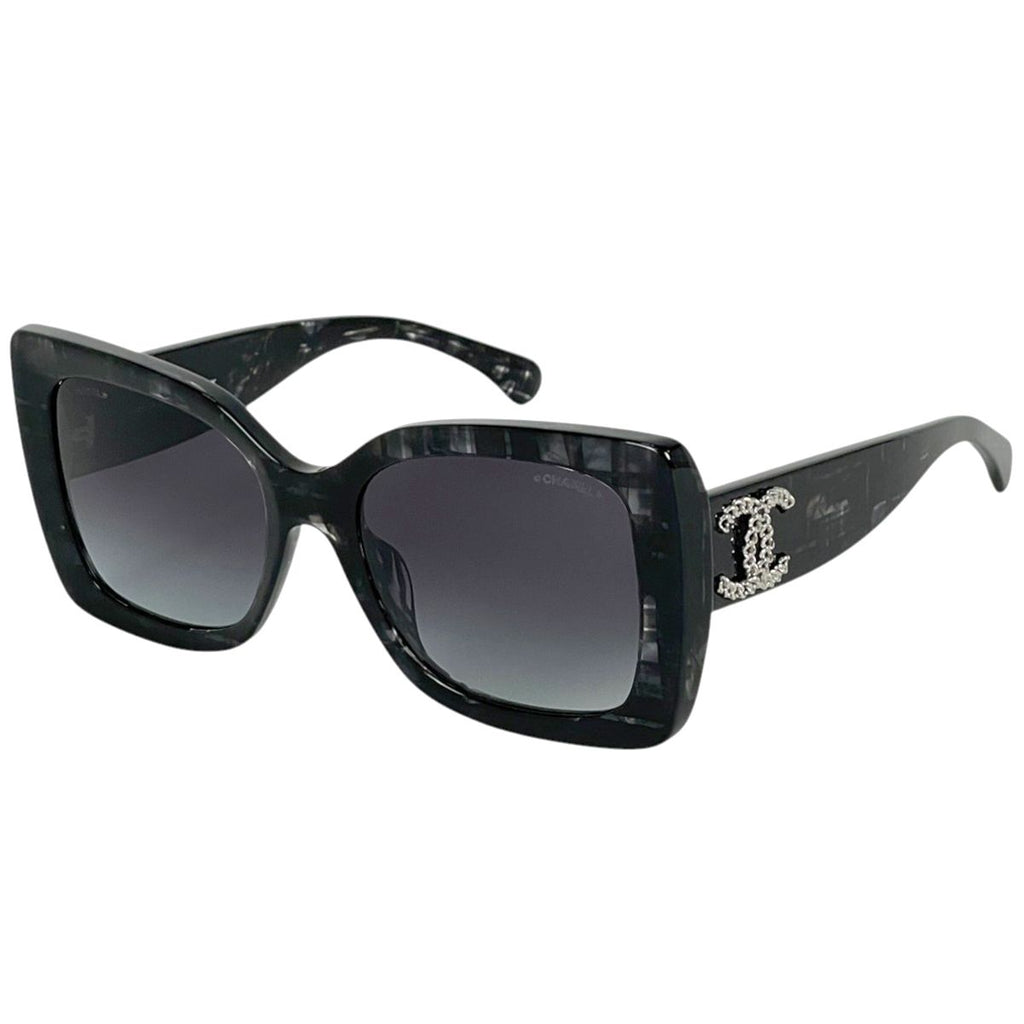 Chanel Square Shape Sunglasses CC Logo Tweed Acetate Black Eyewear
