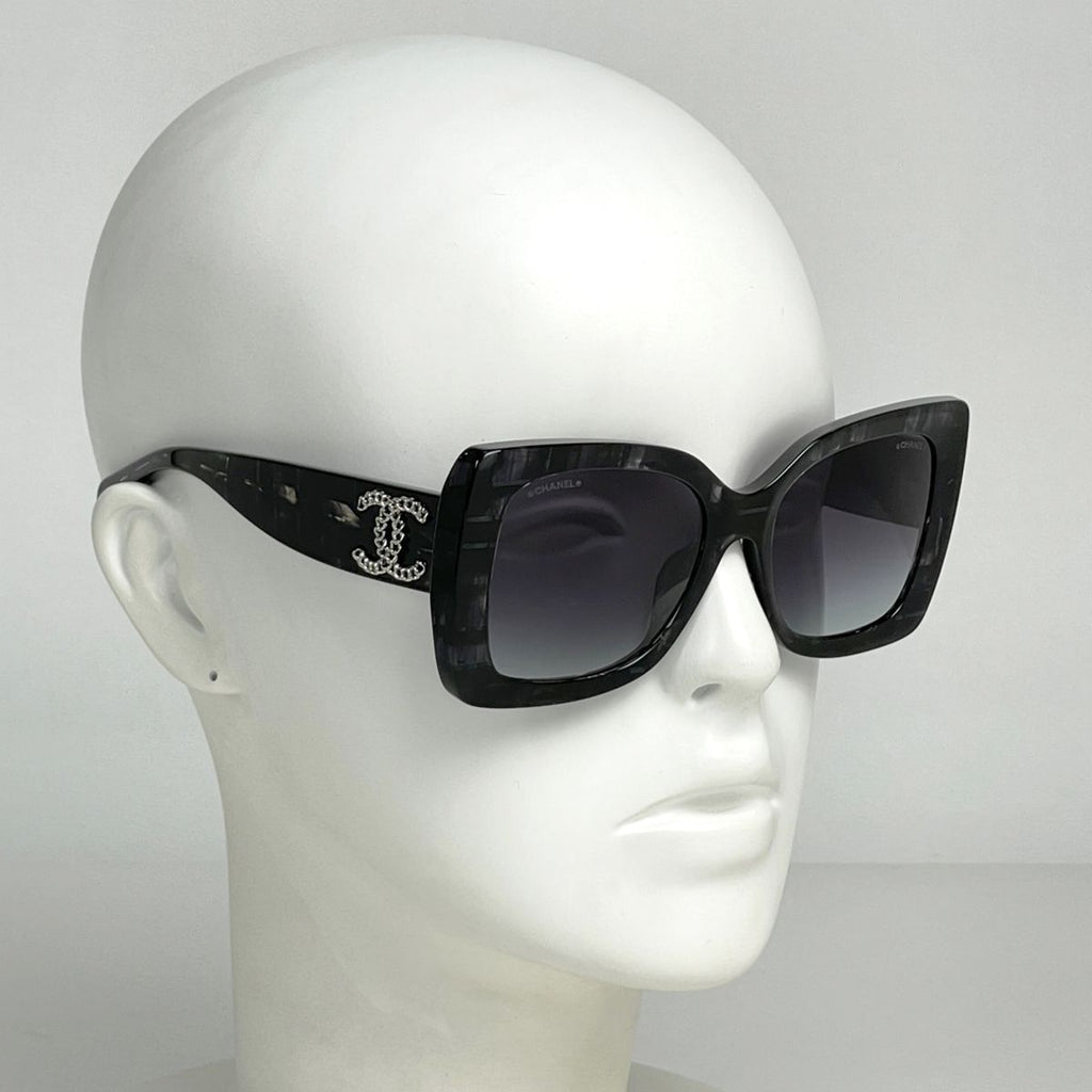 Chanel Square Shape Sunglasses CC Logo Tweed Acetate Black Eyewear — view 5