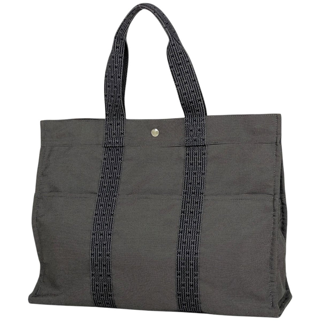 Hermes Herline Tote Bag GM Nylon Canvas Gray Black