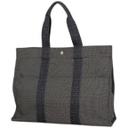 Hermes Herline Tote Bag GM Nylon Canvas Gray Black