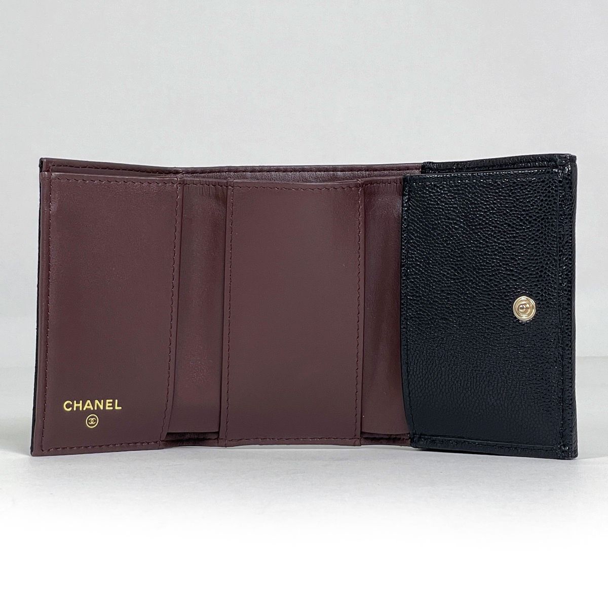 Chanel Trifold Wallet CC Logo Quilted Caviar Leather Black — view 8