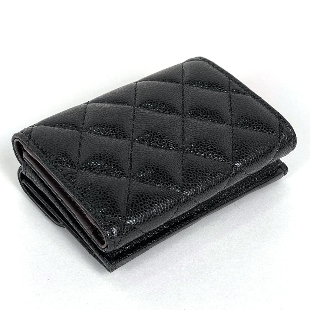 Chanel Trifold Wallet CC Logo Quilted Caviar Leather Black — view 2