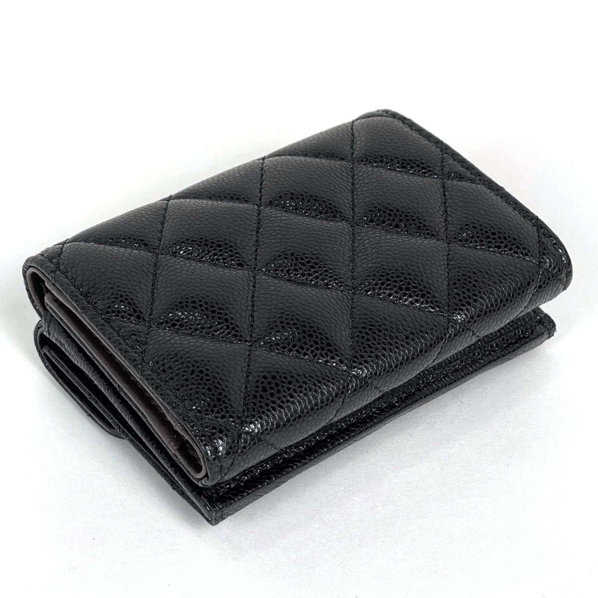 Chanel Trifold Wallet CC Logo Quilted Caviar Leather Black — view 2