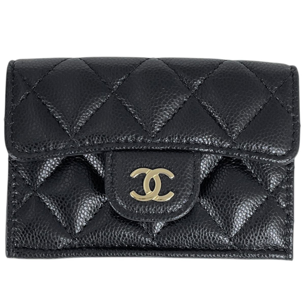 Chanel Trifold Wallet CC Logo Quilted Caviar Leather Black