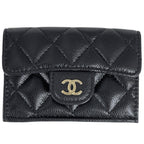 Chanel Trifold Wallet CC Logo Quilted Caviar Leather Black