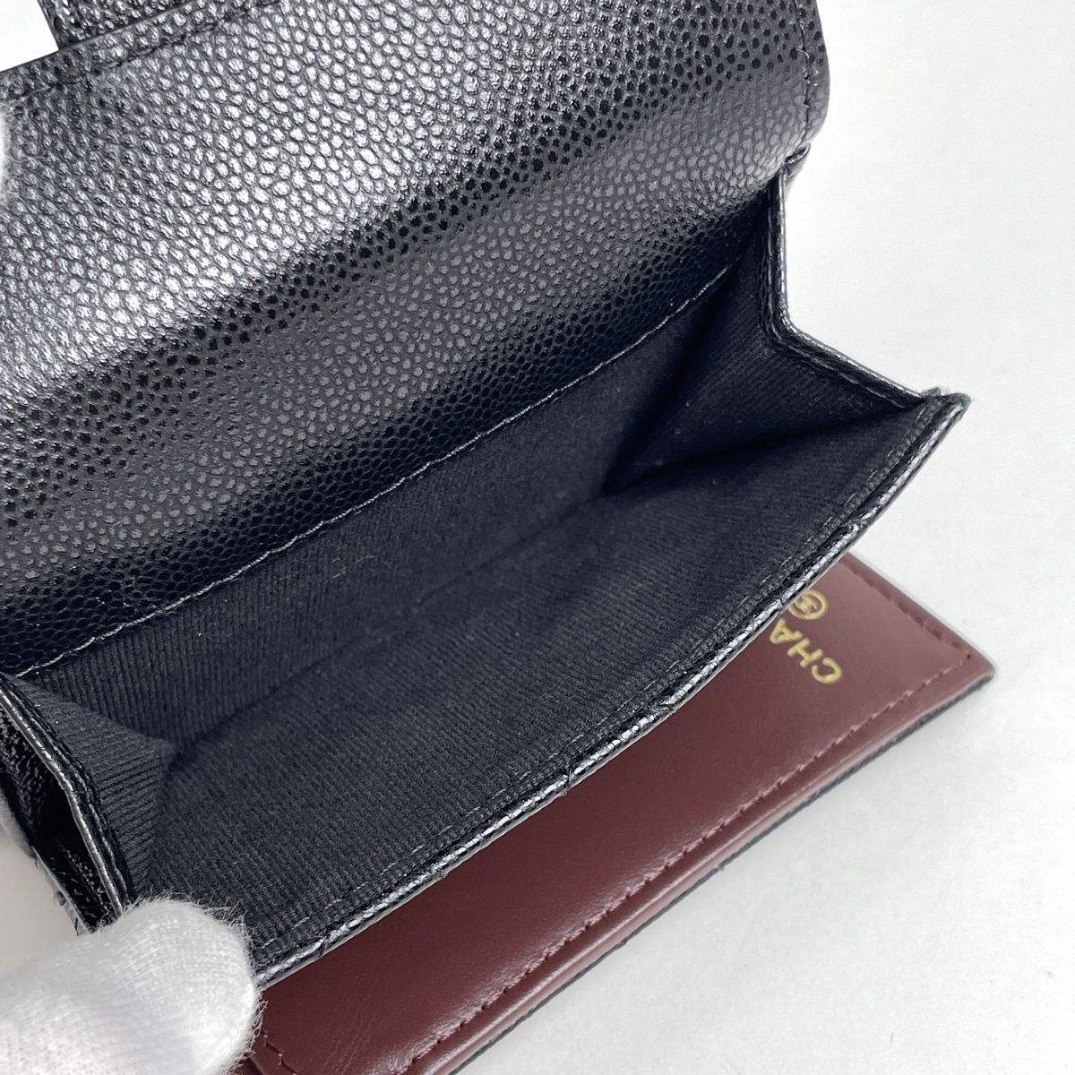Chanel Trifold Wallet CC Logo Quilted Caviar Leather Black — view 7