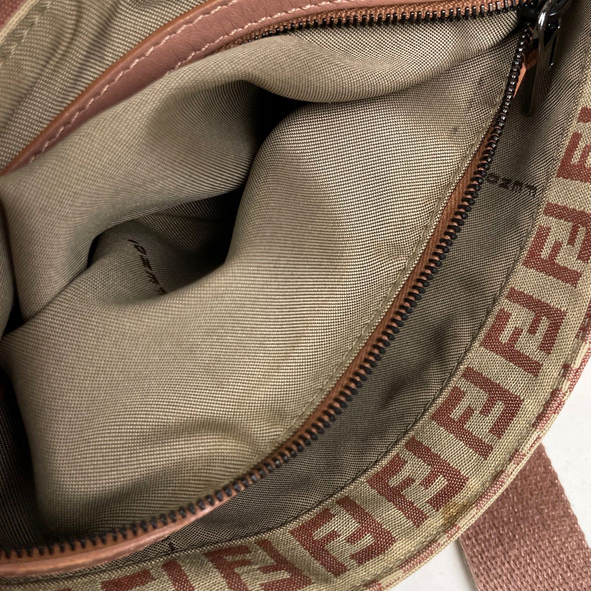 Fendi Shoulder Bag Zucchino Pattern Canvas Beige Pink — view 6