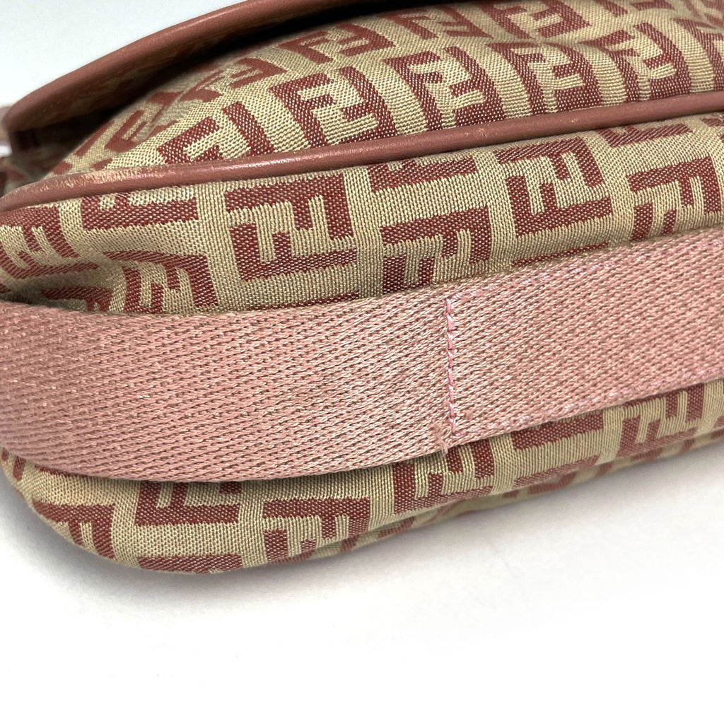 Fendi Shoulder Bag Zucchino Pattern Canvas Beige Pink — view 4